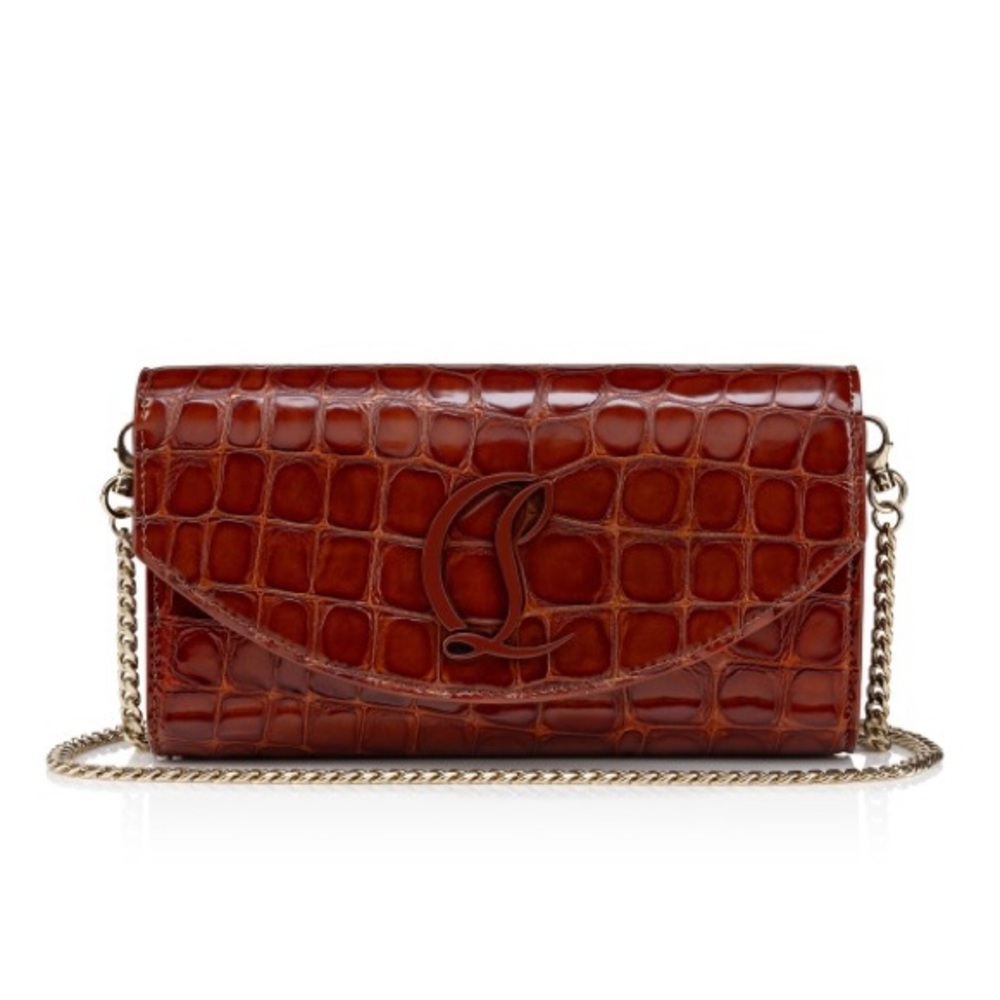 Christian Louboutin Loubi54 Croc Embossed Wallet on Chain
